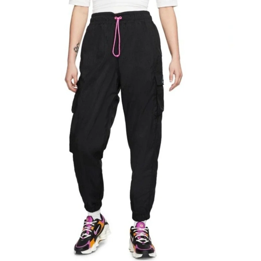 Nike Black Cargo Joggers with Pink Drawstring